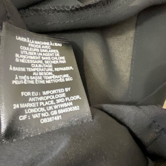 Anthropologie Draped LBD midi Dress women’s 4 Black Crepe V Neck /back cinch tie - Picture 15 of 15